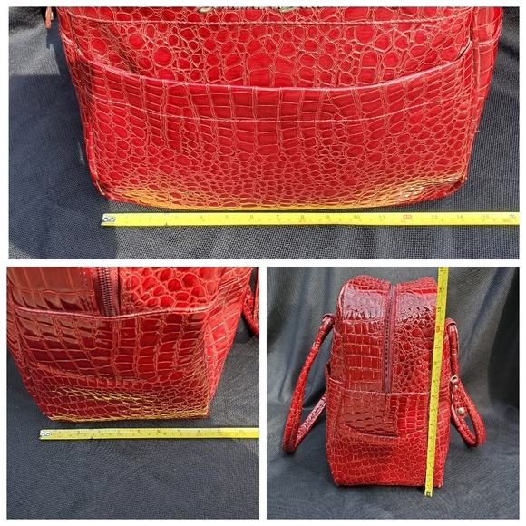Samantha Brown Travel Bag Carry On Croc Embossed Red Weekender Handles 15x14x9" - Picture 15 of 16